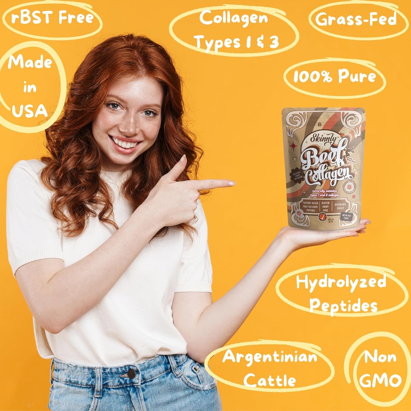 Skinnly Collagen Peptides 3 Pack- Marine, Beef & Multi-Collagen- Unflavored- 8oz