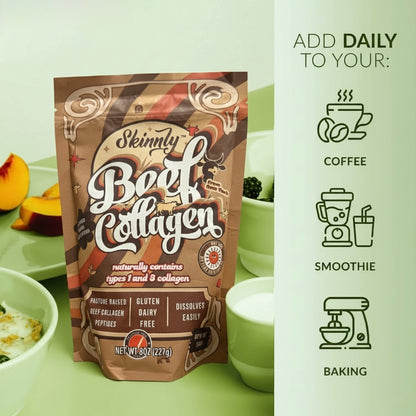 Skinnly Beef Collagen Peptides Powder, Grass-Fed, Unflavored, 8 oz