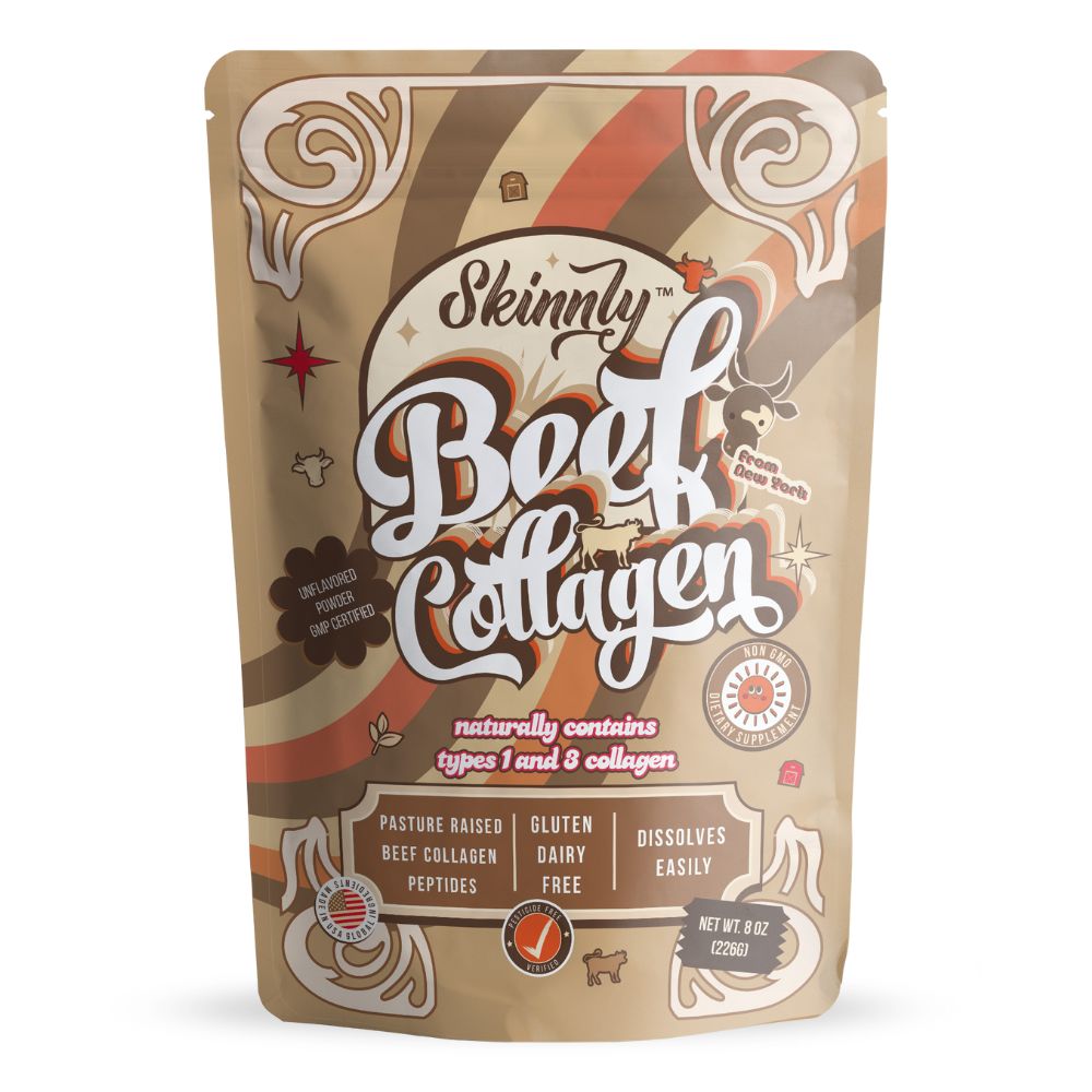Skinnly Beef Collagen Peptides Powder, Grass-Fed, Unflavored, 8 oz