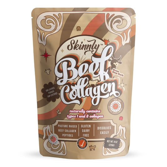 Skinnly Beef Collagen Peptides Powder, Grass-Fed, Unflavored, 8 oz