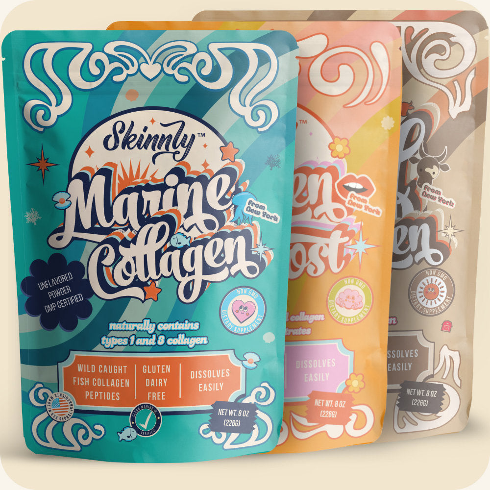 Skinnly Collagen Peptides 3 Pack- Marine, Beef & Multi-Collagen- Unflavored- 8oz