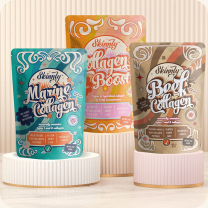 Skinnly Collagen Peptides 3 Pack- Marine, Beef & Multi-Collagen- Unflavored- 8oz