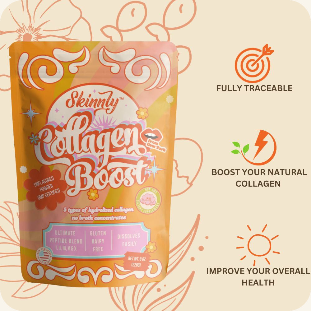 Skinnly Boost Multi-Collagen Peptides Powder, Unflavored - 8oz