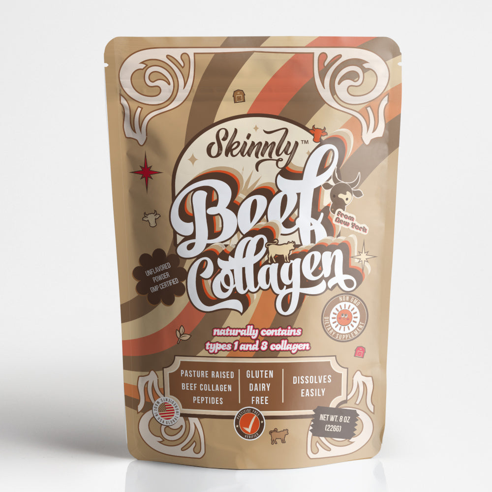 Skinnly Pure Beef Collagen Peptide Powder - Grass-Fed Pasture Rasied. 